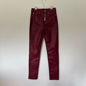 NWT The Kooples Pants Womens Size EU 25 Burgundy HighWaisted LeatherLike Button